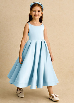 Azazie Babs Flower Girl Dresses Sky Blue Ball-Gown Pleated Matte Satin Dress image4