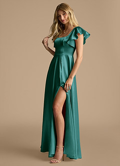 Azazie Bondi Bridesmaid Dresses Pine A-Line Bow Metallic Satin Dress image7