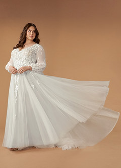 Azazie Anadia Vestidos de novia Vestido de Diamante Blanco de Tul de Corte en A con Cuello en V image7