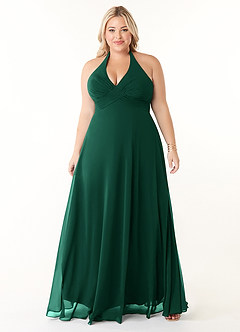 Azazie Tessie Vestidos de damas de honor Vestido de Esmeralda de Gasa de Corte en A con Cuello en V plisado image6