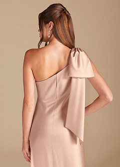 Azazie Capri Bridesmaid Dresses English Rose Sheath One Shoulder Metallic Satin Dress image2