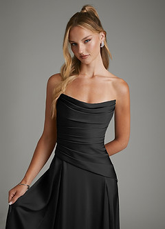 Azazie Gabriela Brautjungfernkleider A-Linie Korsett Stretch-Satin Kleid Schwarz image4