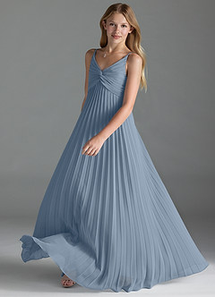 Azazie Raychelle Junior Dusty Blue A-Line Pleated Chiffon Dress image2