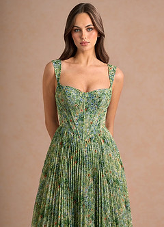 Maelle Grønn Blomster Midi kjole image5