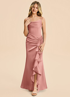Azazie Rosalia Junior Robe Fourreau en Satin extensible Plissé Rosette image5