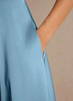 Azazie Niles Mother of the Bride Dresses Steel Blue A-Line Trains Stretch Satin Dress image9