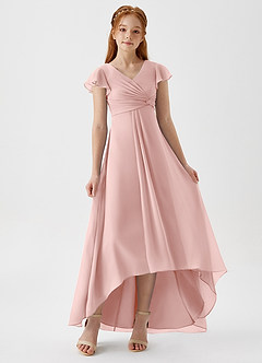 Azazie Breanne Junior Robe Trapèze en Mousseline de soie Rose Poudré image1