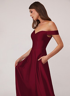 Barbie ♥ Azazie Bridesmaid Dresses Burgundy A-Line Off the Shoulder Stretch Satin Convertible Dress image5