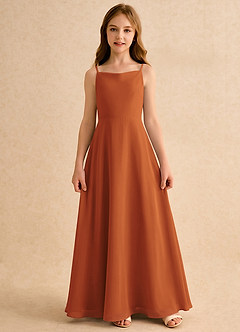 Azazie Jaella Girls Formal Robe Demoiselle D'honneur Fillette Robe Trapèze en Mousseline de soie Plissé Cannelle image3