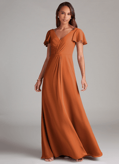 Azazie Soren Bridesmaid Dresses Cinnamon A-Line Ruched Chiffon Dress image3