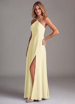 Azazie Bailey Final Sale Agave A-Line Halter Side Slit Chiffon Dress image3