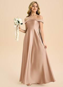 Azazie Sissy Junior Abito A-Line in Raso Elasticizzato a Spalla Scoperta Rosa Inglese image3