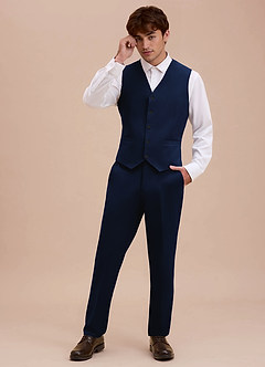 front Ethan Blue Refined Weave Suit Vest