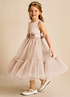 Azazie Miracle vestidos de niña de las flores Vestido de Rosa Inglesa de Satin Mate de Corte En A con Lazo image3
