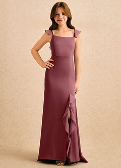 Azazie Novalie Girls Formal Robe Demoiselle D'honneur Fillette Robe Sirène en Satin extensible Arc Rose Du Désert image4