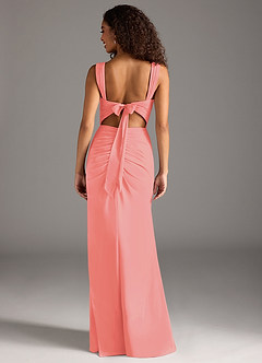 Azazie Jesaphine Bridesmaid Dresses Coral Sheath Bow Chiffon Dress image2