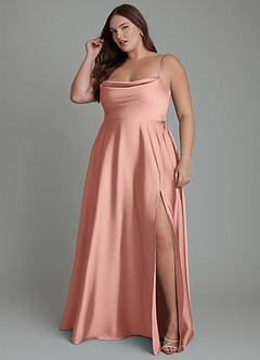 Azazie Elle Bridesmaid Dresses Rosette A-Line Pleated Stretch Satin Dress image12
