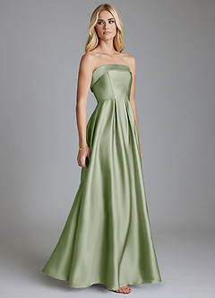 Azazie Lucienne Vestidos de damas de honor Vestido de Salvia Polvorienta de Satén Elástico de Corte en A Convertible con Sin tirantes image4