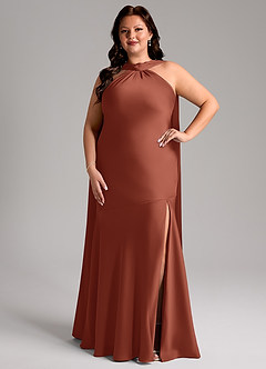 Azazie Kinsley Bridesmaid Dresses Auburn Mermaid Side Slit Stretch Satin Dress image8