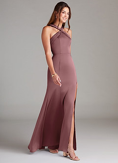Azazie Rue Bridesmaid Dresses Vintage Mauve A-Line Pleated Stretch Satin Dress image4