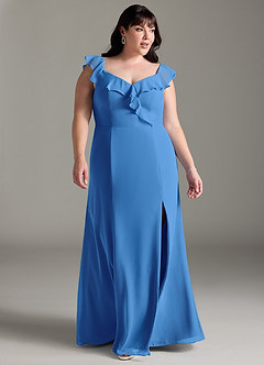 Azazie Sophie Robes de demoiselle d'honneur Robe Trapèze Convertible en Mousseline de soie Épaule décolletée Geai Bleu image9