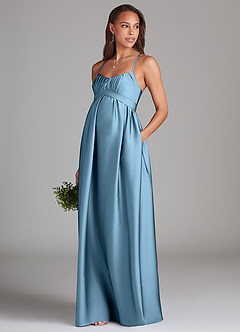 Azazie Llana Maternity Bridesmaid Dresses A-Line Stretch Satin Floor-Length Dress with Pockets image3