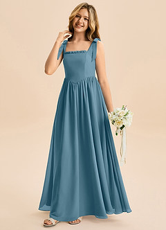 Azazie Delia Junior Abito A-Line in Chiffon Fiocco Bermuda image4