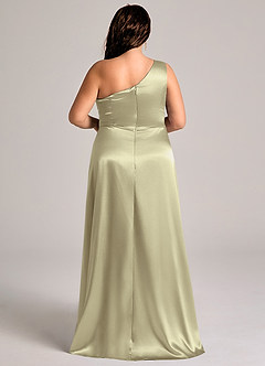 Azazie Brooke Bridesmaid Dresses Moss Green A-Line One Shoulder Metallic Satin Dress image9