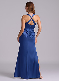 Azazie Amelie Bridesmaid Dresses Royal Blue A-Line Pleated Stretch Satin Dress image7
