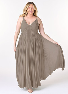 Azazie Raychelle Robes de demoiselle d'honneur Robe Trapèze en Mousseline de soie Col en V Taupe image7
