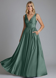 Azazie Delmie Bridesmaid Dresses Eucalyptus A-Line Corset Stretch Satin Dress image6