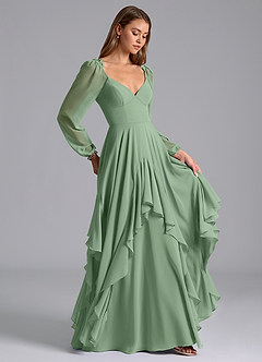 Azazie Karan Bridesmaid Dresses Matcha A-Line Long Sleeve Chiffon Dress image4