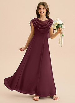 Azazie Lambie Junior Cabernet A-Line Pleated Chiffon Dress image3