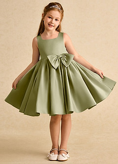 Azazie Jessie Flower Girl Dresses Moss Green A-Line Bow Matte Satin Dress image2