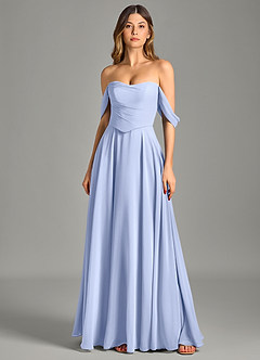 Azazie Chelsey Abiti da Damigella Abito Convertibile A-Line in Chiffon a Spalla Scoperta Ghiaccio image6