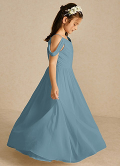 Azazie Chelle Flower Girl Dresses Moody Blue A-Line Pleated Chiffon Dress image4