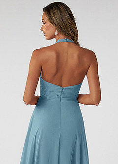 Azazie Tessie Bridesmaid Dresses Moody Blue A-Line V-Neck Pleated Chiffon Dress image4
