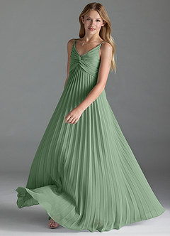 Azazie Raychelle Junior Matcha A-Line Pleated Chiffon Dress image2