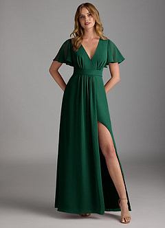 Azazie Zaniah Bridesmaid Dresses Emerald A-Line Chiffon Dress image1