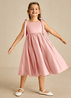 Azazie Chelsie Blumenmädchenkleider A-Linie Schleifen Matte Satin Kleid Rosettenrosa image1