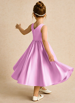 Azazie Hermia Robe Demoiselle D'honneur Fillette Robe Trapèze en Mat Satiné Sans manches Rose Bonbon image5