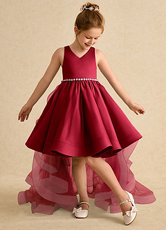 Azazie Julietta Flower Girl Dresses Scarlet Ball-Gown Convertible Tulle Dress image5