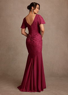 Azazie Jolene Mother of the Bride Dresses Burgundy Mermaid Pleated Floral Burnout Dress image2