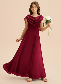 Azazie Lambie Junior Burgundy A-Line Pleated Chiffon Dress image3