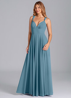 Azazie Darana Brautjungfernkleider A-Linie Korsett Chiffon Kleid Bermudablau image5