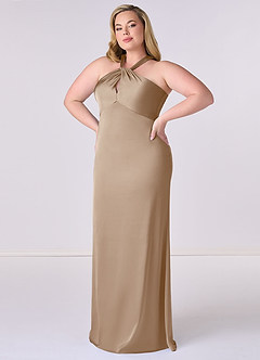 Barbie ♥ Azazie Bridesmaid Dresses Taupe Sheath Stretch Satin Dress image9