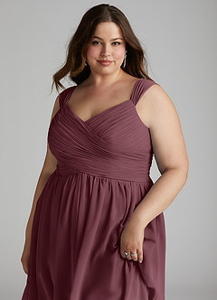 Azazie Angie Bridesmaid Dresses Sangria A-Line Corset Chiffon Dress image16