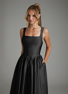 Azazie Nevaeh Bridesmaid Dresses Black A-Line Corset Stretch Satin Dress image3