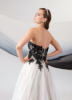 Azazie Adelaide Wedding Dresses Black Nude A-Line Lace Tulle Dress image8