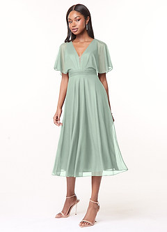 Azazie Tinsley Bridesmaid Dresses Agave A-Line Pleated Mesh Dress image3